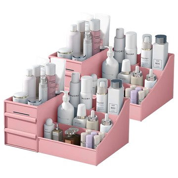 化妝品收納盒 塑膠材質 長25.5cm 寬15.5cm 高11.5cm  粉色  2個