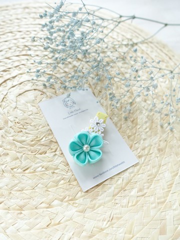 兒童頭飾。和風花花髮夾 / 瀏海夾 髮飾 (薄荷色)