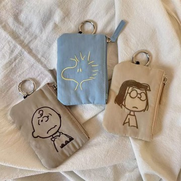 ✨臺灣出貨✨日系史努比查理刺繡可伸縮掛鉤鑰匙包 身份證公交卡包可掛...
