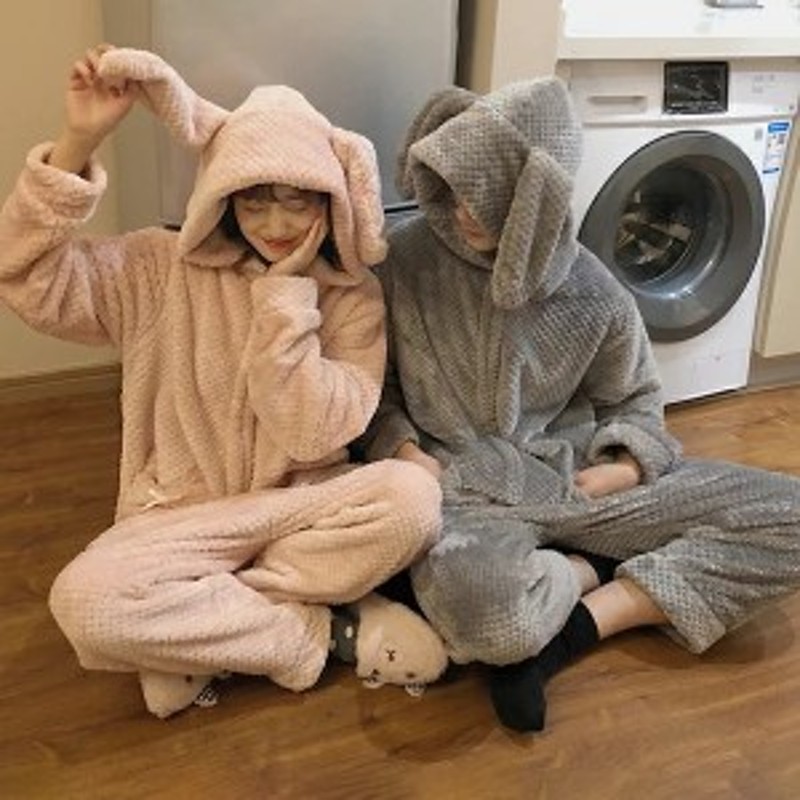 耳付きボアパーカーもこもこボアフリースルームウェア厚手部屋着コートフードジップパーカークマウサギ耳2タイプ ウサギ耳付きルームウェア （耳付きボアパーカーもこもこボア