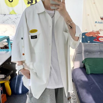 排扣襯衫男夏季薄款ins潮設計感小眾短袖襯衣港風日系高級感外套