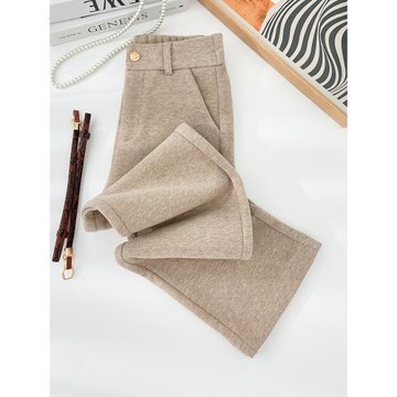 羊毛呢休閑褲女秋冬季2026新款高腰垂感闊腿褲西裝褲窄版直筒褲子