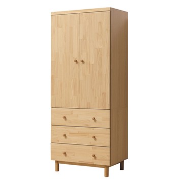 文創集 格羅斯實木2.7尺二門三抽衣櫃-80x55x201cm免組