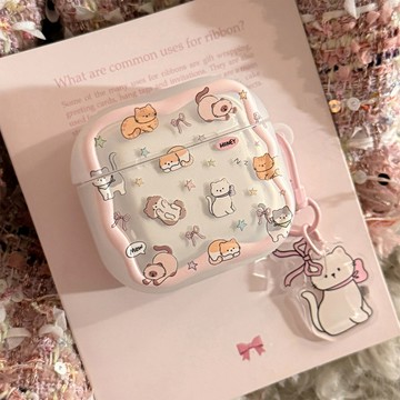 可愛小貓塗鴉 AirPods 4代耳機保護套 卡通 蘋果pro pro2耳機殼 AirPods 1/2代 3代防摔耳機套