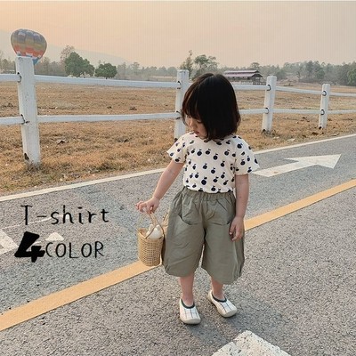 Tシャツ カットソー ラウンドネック 半袖 トップス カジュアル 子供服 キッズファッション 女の子 編み上げ風 柄 リンゴ プリント キュ 通販 Lineポイント最大get Lineショッピング