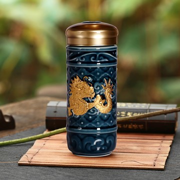 乾唐軒活瓷 | 飛躍祥龍隨身杯 / 大 / 雙層 / 藍金 350ml