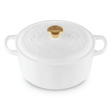 LE CREUSET 旋轉木馬系列 琺瑯鑄鐵圓鍋 金頭  棉花白  1個  22cm
