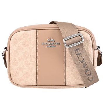 COACH 金屬LOGO印花拉鍊斜背/相機包(卡其)