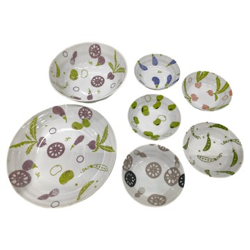 蔬菜碗盤 日本製  5個小碗 + 大碗 + 盤子  1組  白色