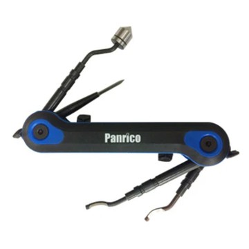 PANRICO 百利世 4合1多用途折疊毛邊刮刀組 適用於銅、鉛、塑膠、鋼 SUJ2材質 適用至10.4mm孔徑管子 模具修邊及平面劃線標記  1組