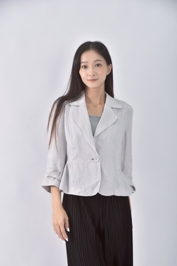 (M) kuda亞麻翻領排扣灰色外套