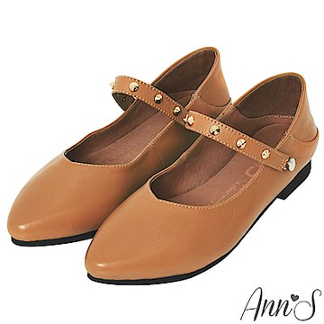 Ann’S神級多穿5way瑪莉珍鉚釘真皮平底鞋-棕