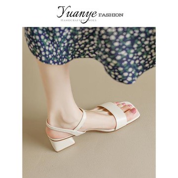 原野露趾粗跟一字帶時尚仙女風優雅簡約真皮涼鞋子2025年夏季新款