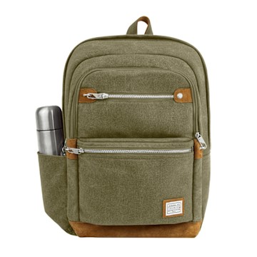 《TRAVELON》帆布四層防盜後背包-墨綠-- 雙肩包 學生包 旅行包 防割防搶