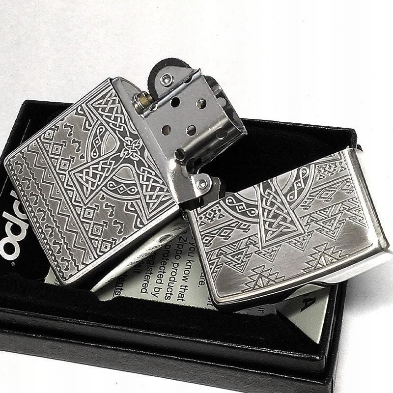 ZIPPO アステカンスカル 石盤 骸骨 十字架 ジッポ ライター シルバー 