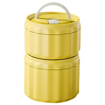 couselect 小南瓜304不鏽鋼雙層保溫飯盒 學生手提便當盒/辦公室午餐盒 可微波爐加熱餐碗 黃色  1個