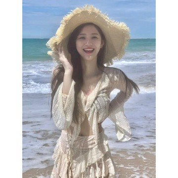 海邊旅游防曬遮陽帽太陽帽大檐拉菲草帽女春夏天沙灘海南三亞拍照
