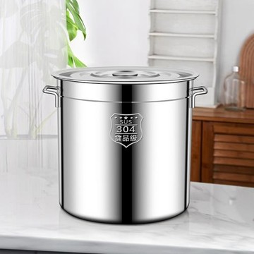 特厚304食品級不銹鋼桶圓桶帶蓋商用湯桶鹵煮桶油桶水桶家用湯鍋