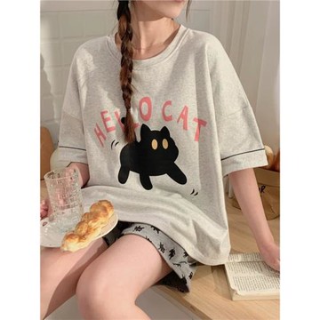 韓版可愛睡衣女可外穿夏季天短袖短褲套裝2025新款少女寬松家居服