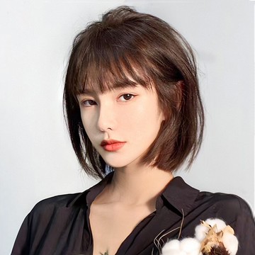 整頂假髮真髮絲-空氣瀏海韓式波波頭女假髮2色74ah24【獨家進口】【米蘭精品】
