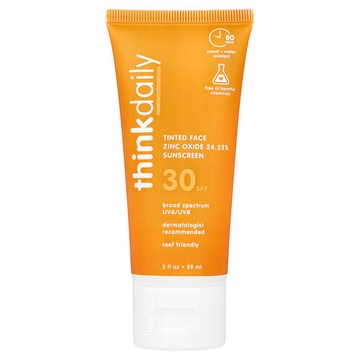 think, Thinkdaily，彩色氧化鋅面部抗曬霜，SPF 30，2 液量盎司（59 毫升）