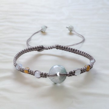 【願‧平安】冰飄花平安扣編織手鍊 | 天然緬甸A貨翡翠 | 送禮