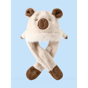 兒童耳朵會動企鵝毛絨帽子圍巾一體加厚東北保暖防寒騎車護耳帽女