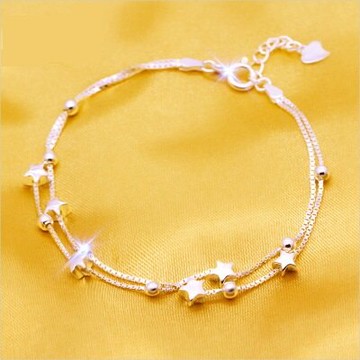 925純銀手鍊 手環-雙層五角星星設計生日情人節禮物女飾品73dp5【獨家進口】【米蘭精品】
