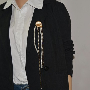復古奢華珍珠流蘇別針鏈條鑲鉆胸針男女胸花秋冬西裝外套配飾
