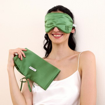 NotJustPajama 真絲眼罩+收納袋套組/桑蠶絲睡眠眼罩 - 復古紅