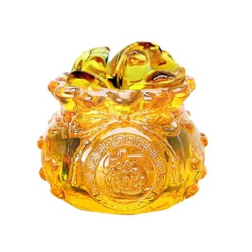 黃水晶福袋琉璃聚寶盆 Set  10 x 8cm  七彩色