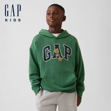 【GAP】兒童休閒Gap Logo法式毛圈布帽T-綠色(915168)