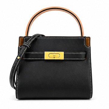 TORY BURCH LEE RADZIWILL 撞色皮革拼接麂皮手提/斜背兩用包(黑)