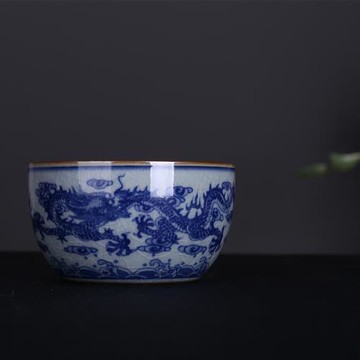 仿古老陶泥青花龍紋杯主人杯170ml