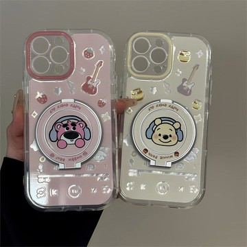 維尼草莓熊可旋轉支架蘋果16透明手機殼iphone16promax彩銀殼15plus13全包12簡約11xrxs女款閨蜜
