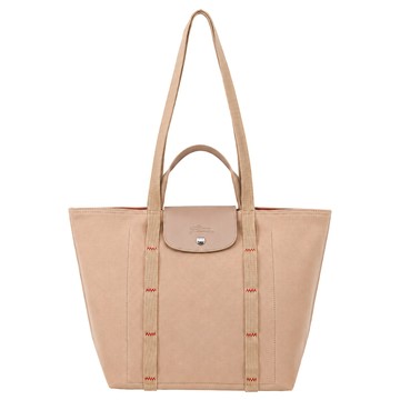 LONGCHAMP LE PLIAGE COLLECTION系列棉質手提/肩揹兩用包(中/米)