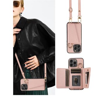 高級卡套適用iphone15保護套蘋果14promax卡包錢包一體13掛繩斜挎可背12帶鏡子11手機殼xr掛脖16plus多卡位se