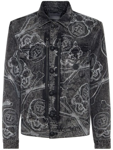 Philipp Plein - crystal-embellished denim jacket - men - Cotton/Polyester/Cotton - M - Black
