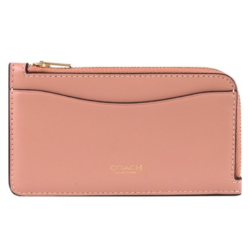 COACH 經典燙金LOGOL型拉鍊5卡零錢包.桃色