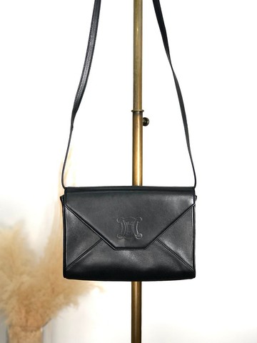 【日本直送 名牌中古包】CELINE 經典黑色皮革 Blason 單肩斜背包 vintage