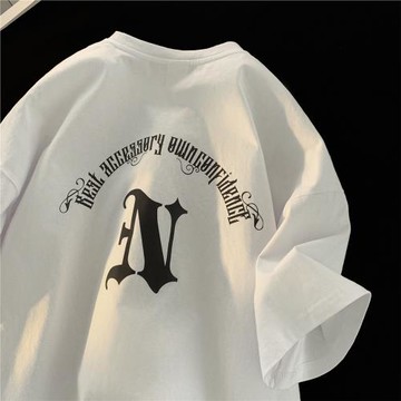 純棉短袖t恤男夏季薄款五分袖上衣美式高街潮牌印花體恤男生衣服