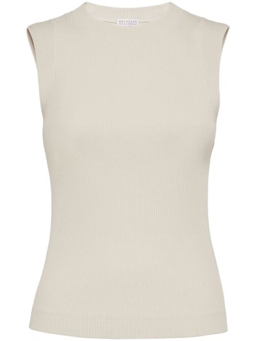 Brunello Cucinelli - Monili-chain cotton tank top - women - Cotton - XS - Neutrals