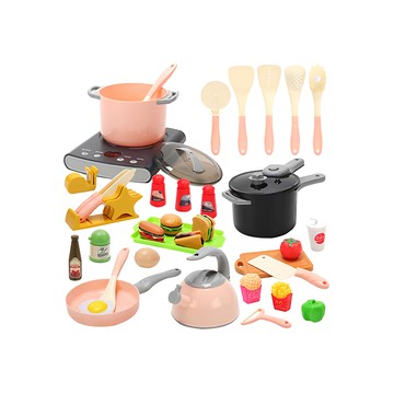 cute stone 盟石 兒童仿真電磁爐切切樂玩具 模擬廚房烹飪37件組 逼真的聲音和燈光 增進親子時光  1組