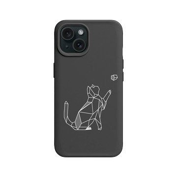 iPhone 15 SolidX 黑 - Animal Silhouette / 動物剪影 - 幾何-動物系列/球與貓