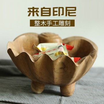 2件5折桌面收納盒木質東南亞印尼進口手作整木客廳民宿籃水果盤藍