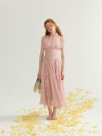 Rosie Pink Shirring Long Dress