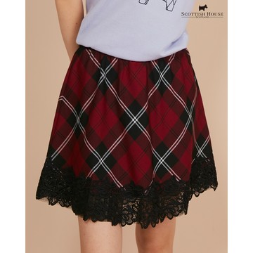 【SCOTTISH HOUSE】紅黑格TR格紋蕾絲短裙 CIWB2108