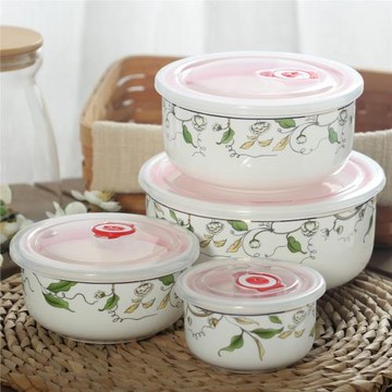 大號骨瓷保鮮碗帶蓋飯盒泡面碗陶瓷碗家用微波爐組合便當碗三件套