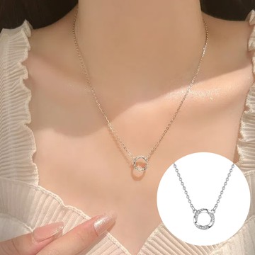 S925純銀輕奢圓圈微鑽鎖骨項鍊