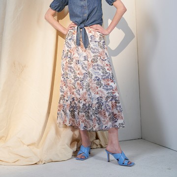 CLL巧玲瓏 復古色系葉子印花層次長裙 2169013